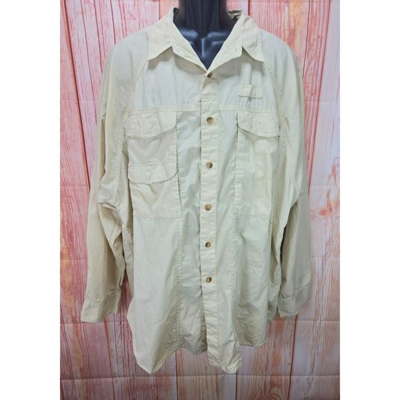 Orvis Mens Khaki Button-Down Shirt XXL 100% Cotton Long Sleeve Outdoor Wear - Picture 1 of 9